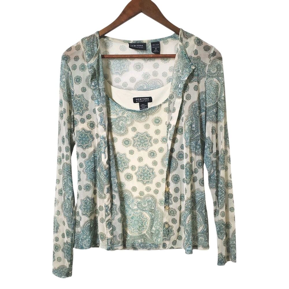 Y2K New York & Company Blouse Cami Set Size M Sheer Paisley Fairy Boho Womens